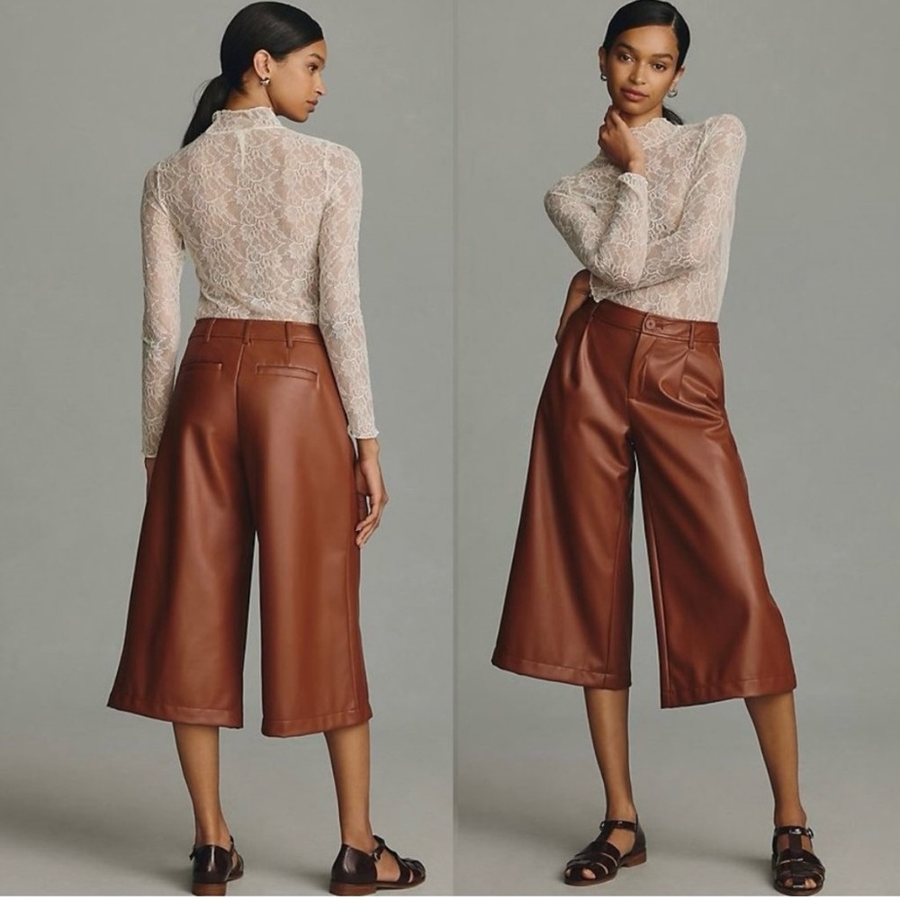 Anthropologie Faux leather Rich Brown Culottes